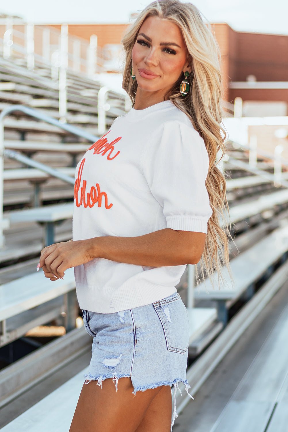 Touchdown Tinsel Puff Sleeve Crewneck Sweater - Rooted & Reckless Co.