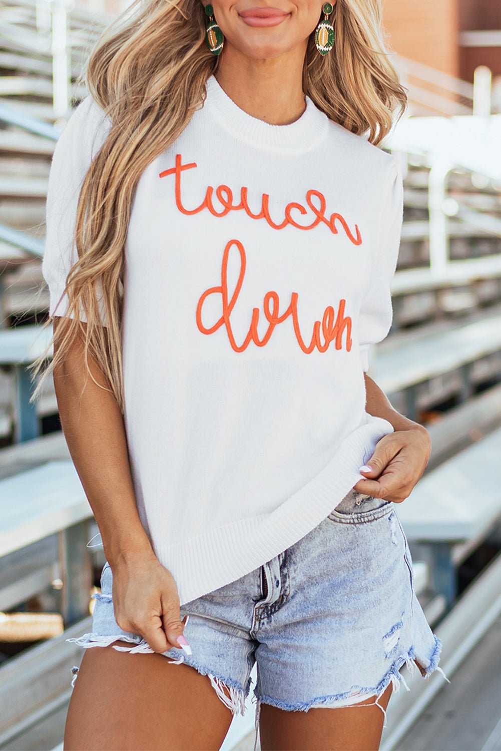 Touchdown Tinsel Puff Sleeve Crewneck Sweater - Rooted & Reckless Co.