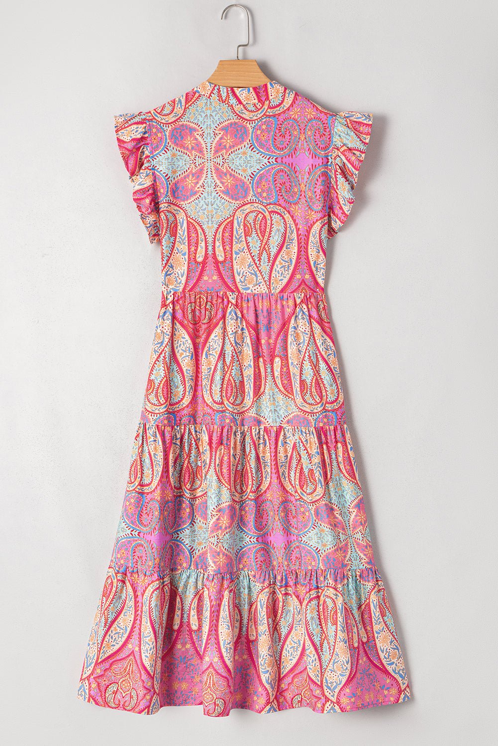 Tribal Paisley Ruffle Sleeve Notch Neck Midi Dress - Rooted & Reckless Co.