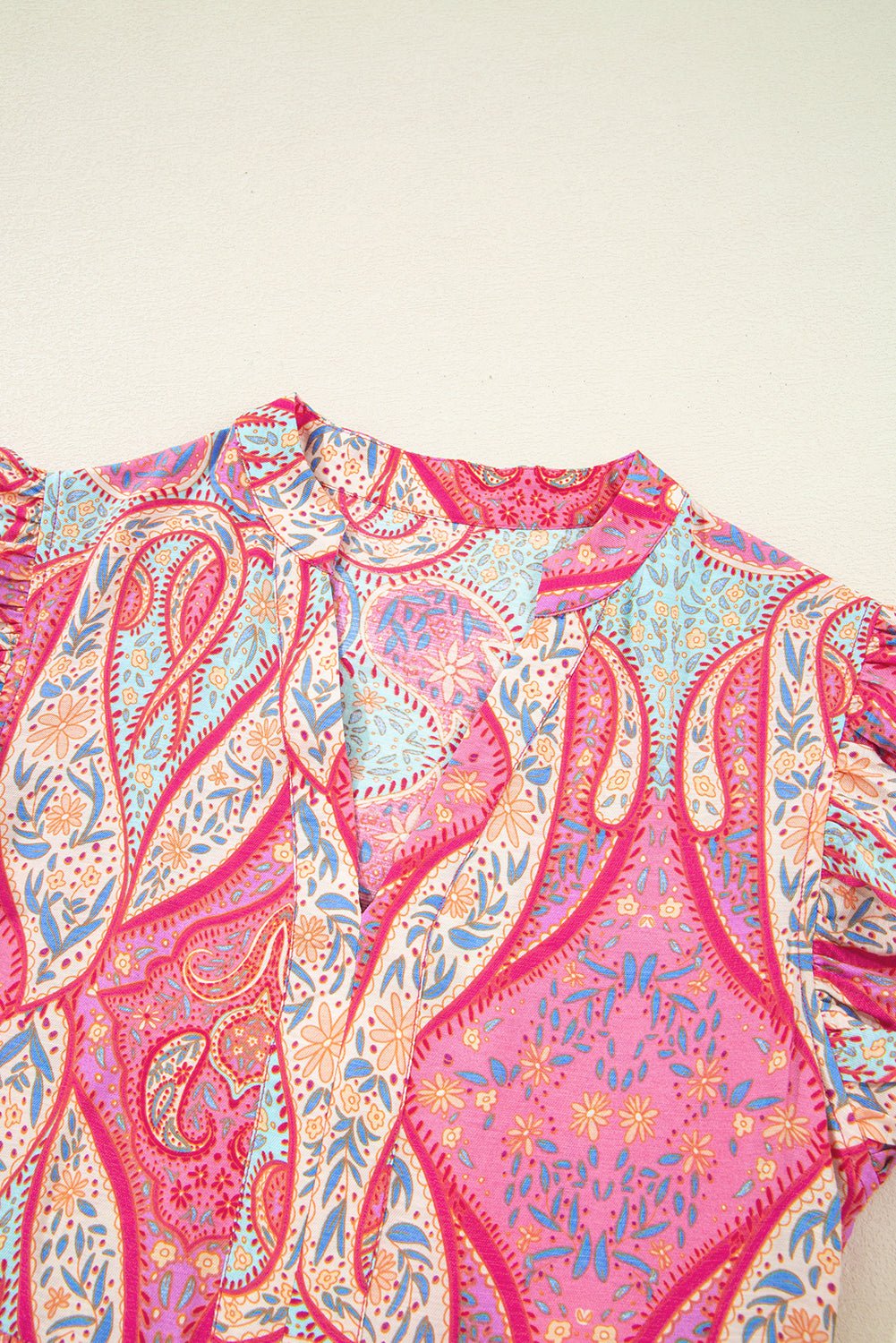 Tribal Paisley Ruffle Sleeve Notch Neck Midi Dress - Rooted & Reckless Co.