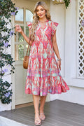 Tribal Paisley Ruffle Sleeve Notch Neck Midi Dress - Rooted & Reckless Co.