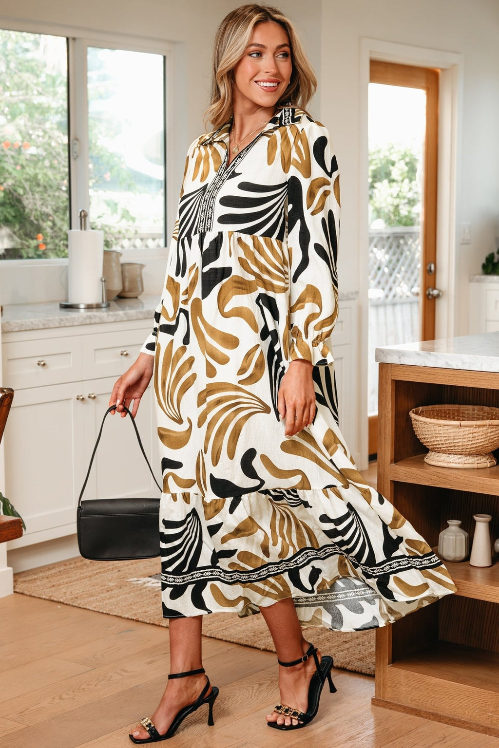 Tropical Contrast Trim Ruffle Hem Dress - Rooted & Reckless Co.