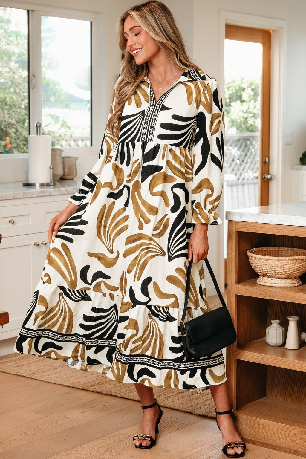 Tropical Contrast Trim Ruffle Hem Dress - Rooted & Reckless Co.