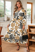Tropical Contrast Trim Ruffle Hem Dress - Rooted & Reckless Co.