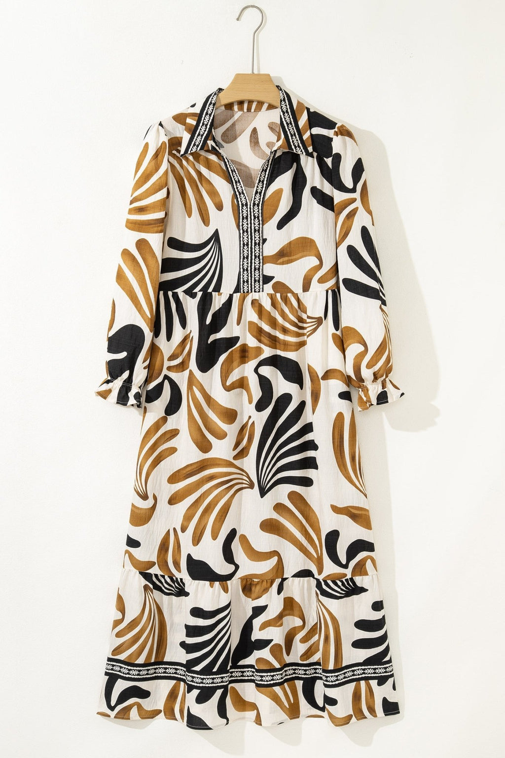 Tropical Contrast Trim Ruffle Hem Dress - Rooted & Reckless Co.