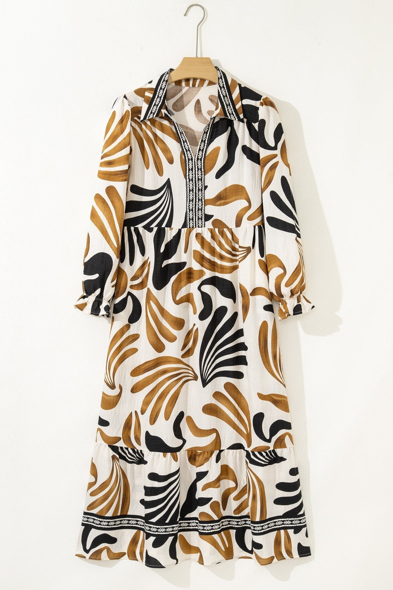 Tropical Contrast Trim Ruffle Hem Dress - Rooted & Reckless Co.