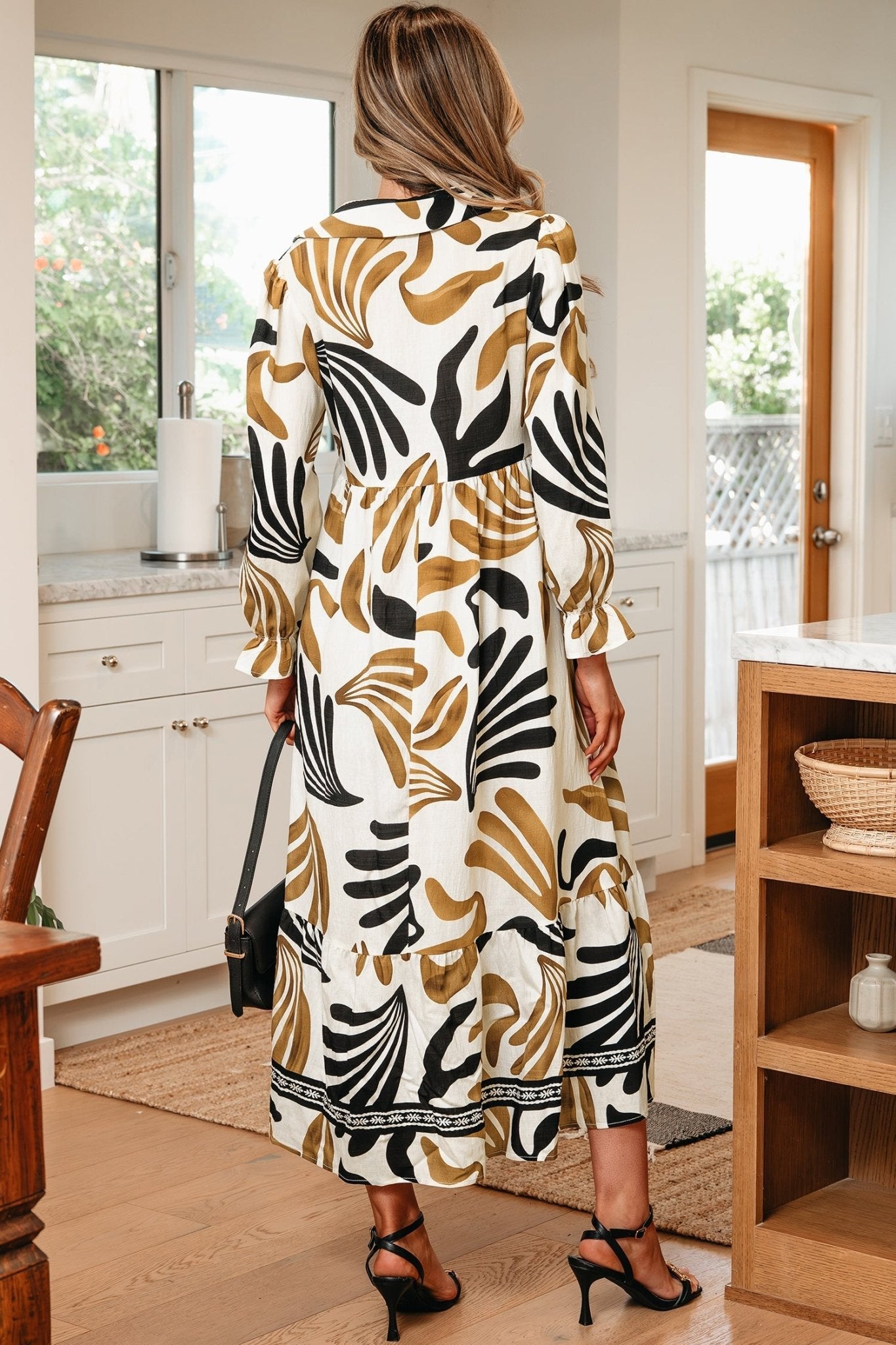 Tropical Contrast Trim Ruffle Hem Dress - Rooted & Reckless Co.