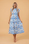 Tropical Floral Flutter Sleeve Midi Dress - Rooted & Reckless Co.