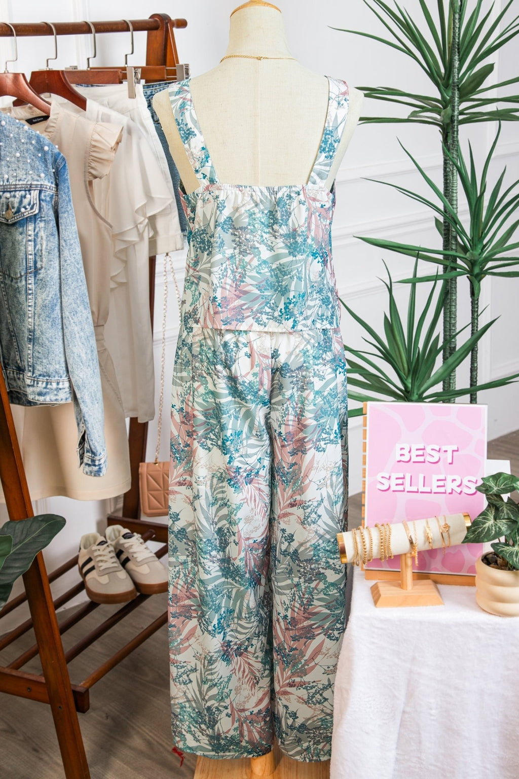 Tropical Palm Cropped Tank and Pants Set - Rooted & Reckless Co.