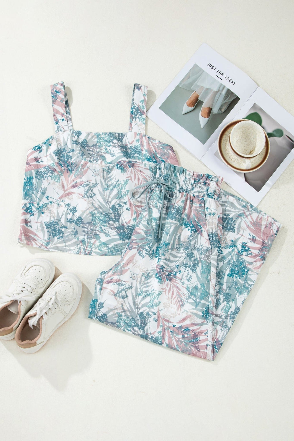 Tropical Palm Cropped Tank and Pants Set - Rooted & Reckless Co.