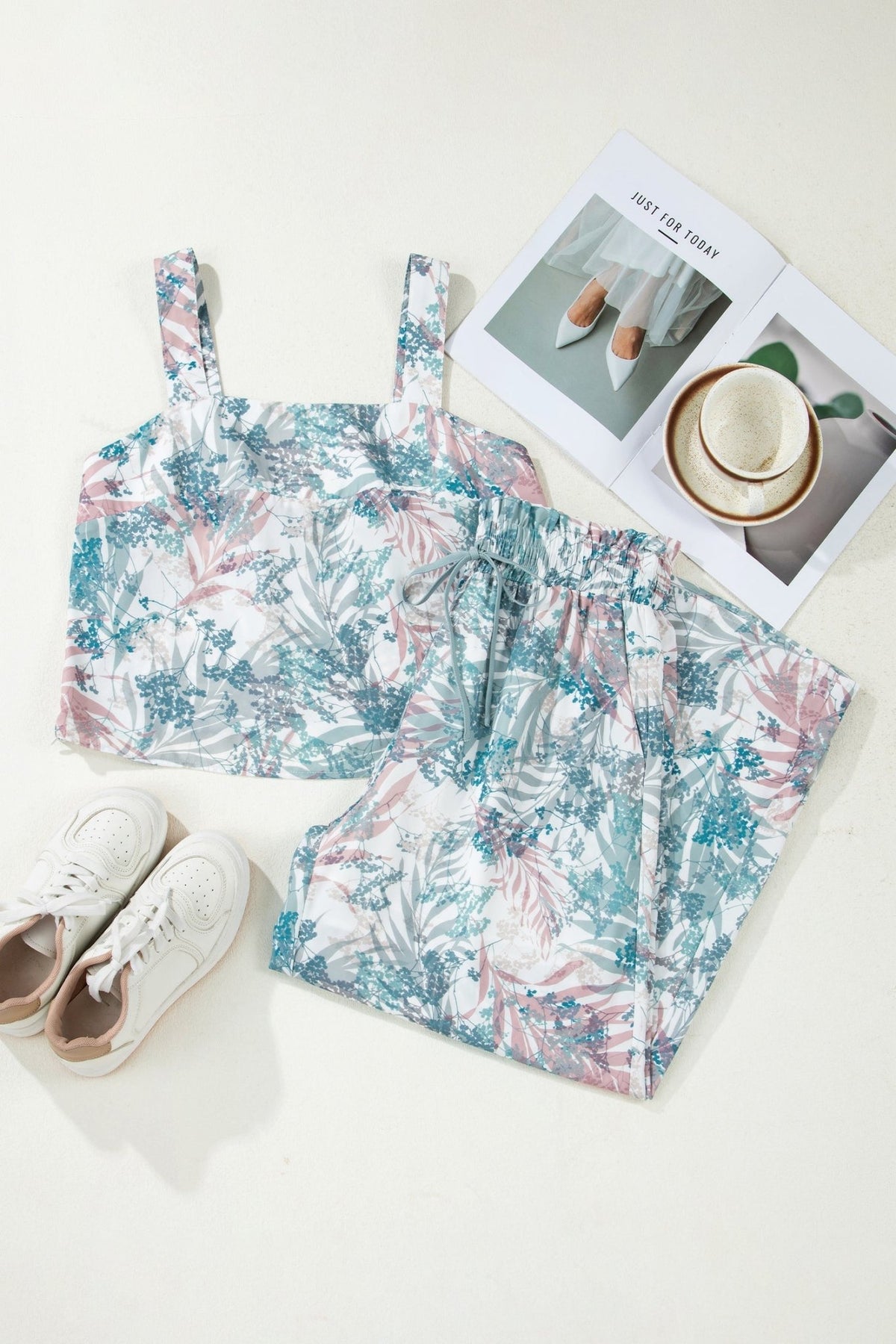 Tropical Palm Cropped Tank and Pants Set - Rooted & Reckless Co.