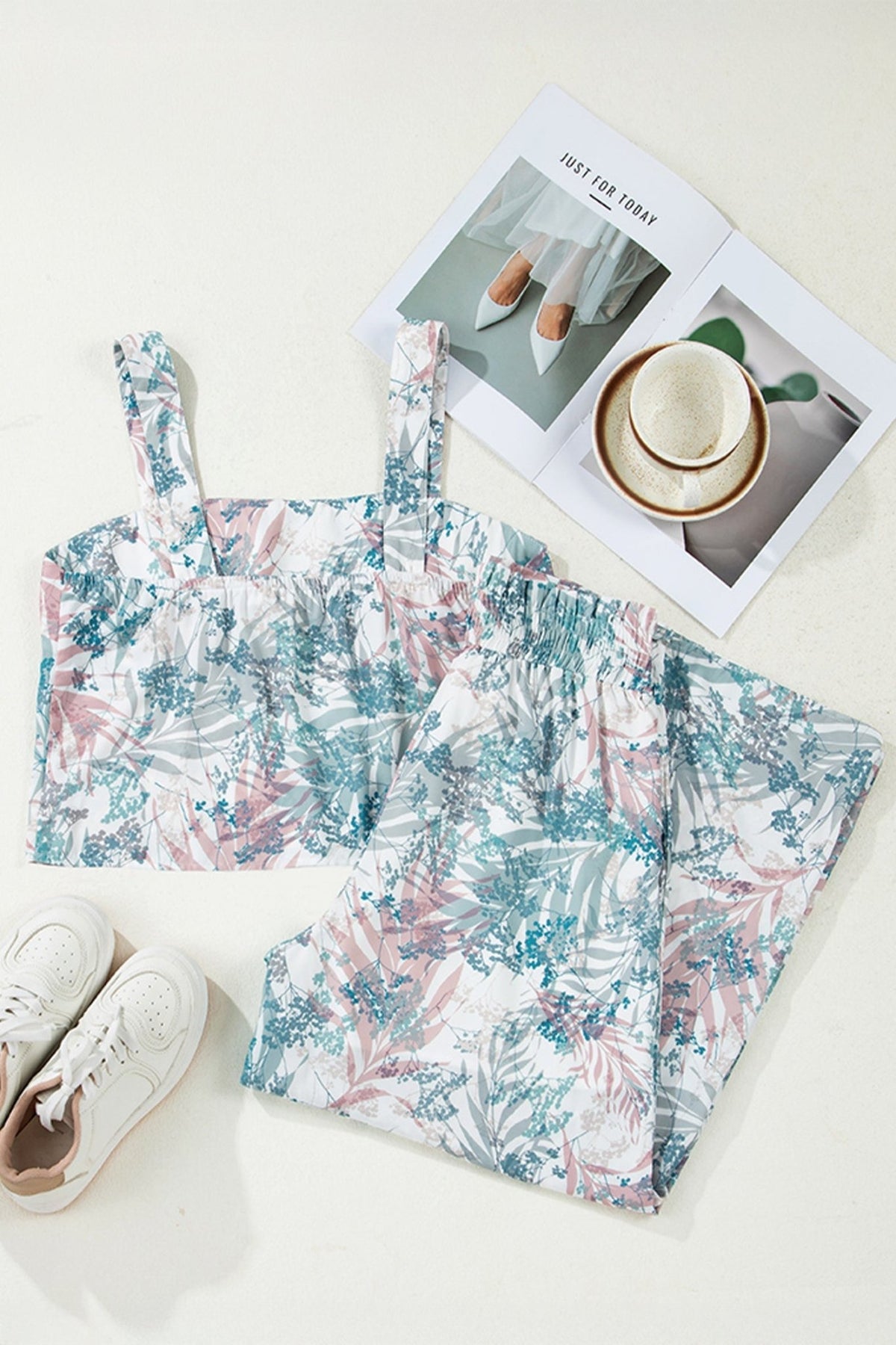 Tropical Palm Cropped Tank and Pants Set - Rooted & Reckless Co.
