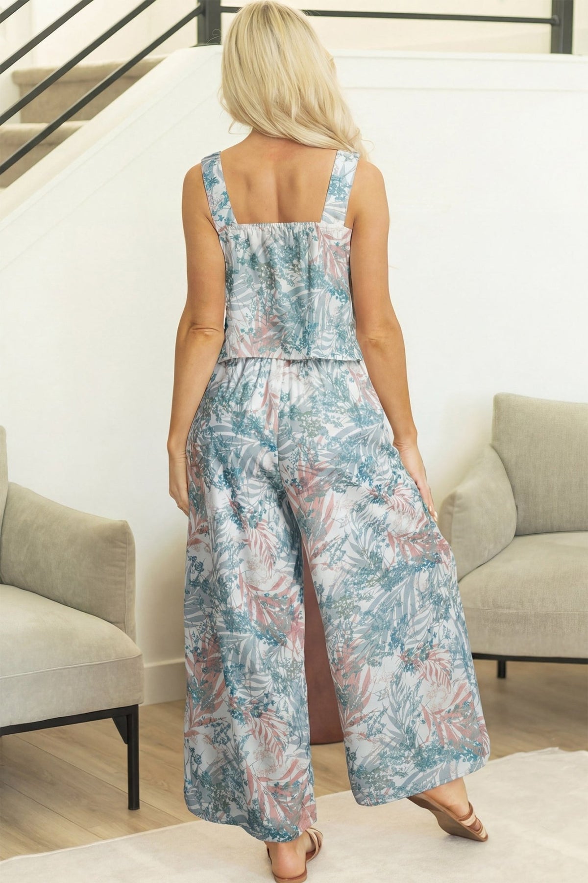 Tropical Palm Cropped Tank and Pants Set - Rooted & Reckless Co.