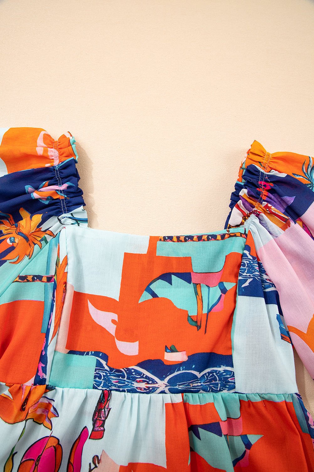 Tropical Square Neck Flutter Sleeve Babydoll Blouse - Rooted & Reckless Co.