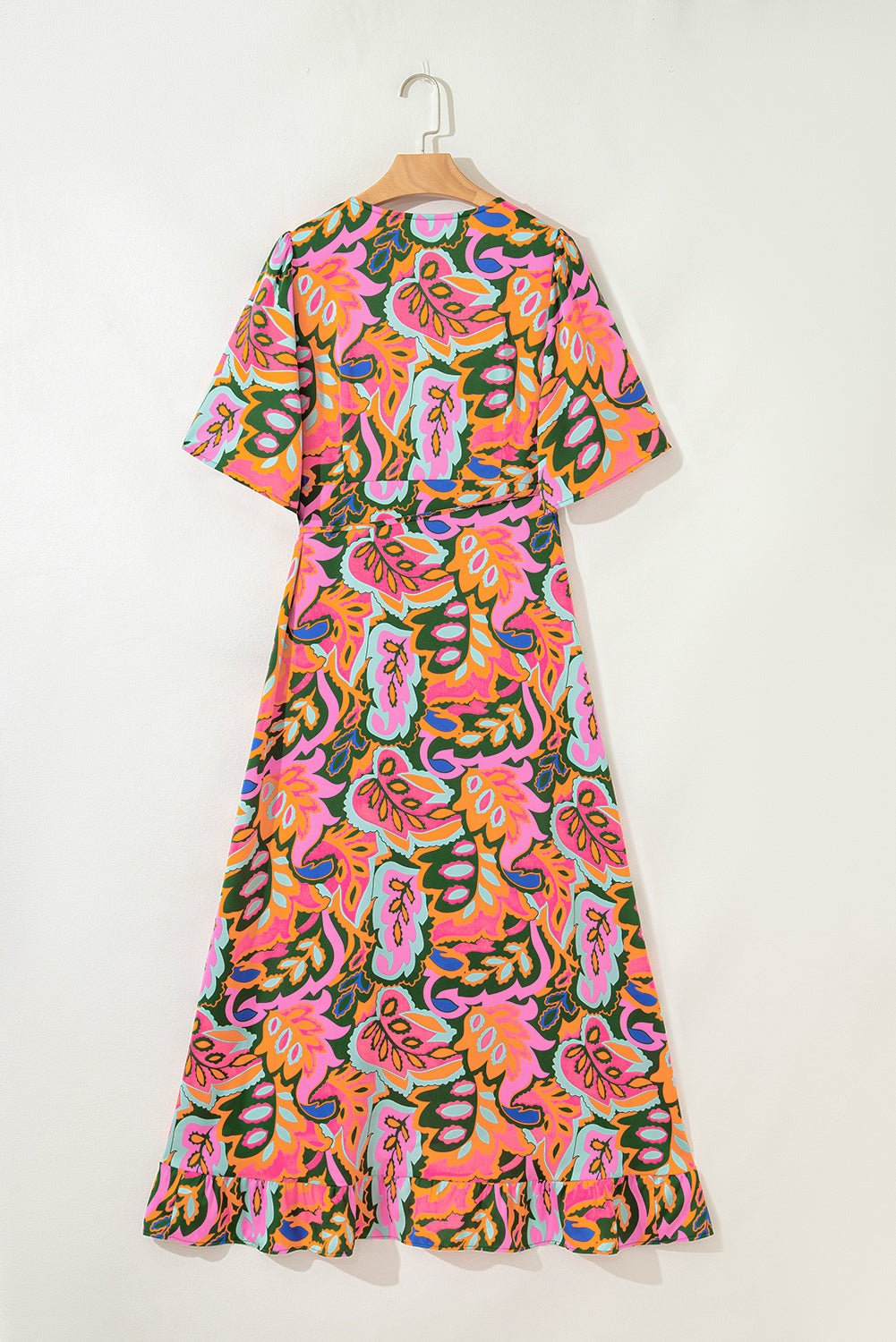 Tropical V-Neck Ruffle Asymmetric Slit Maxi Dress - Rooted & Reckless Co.