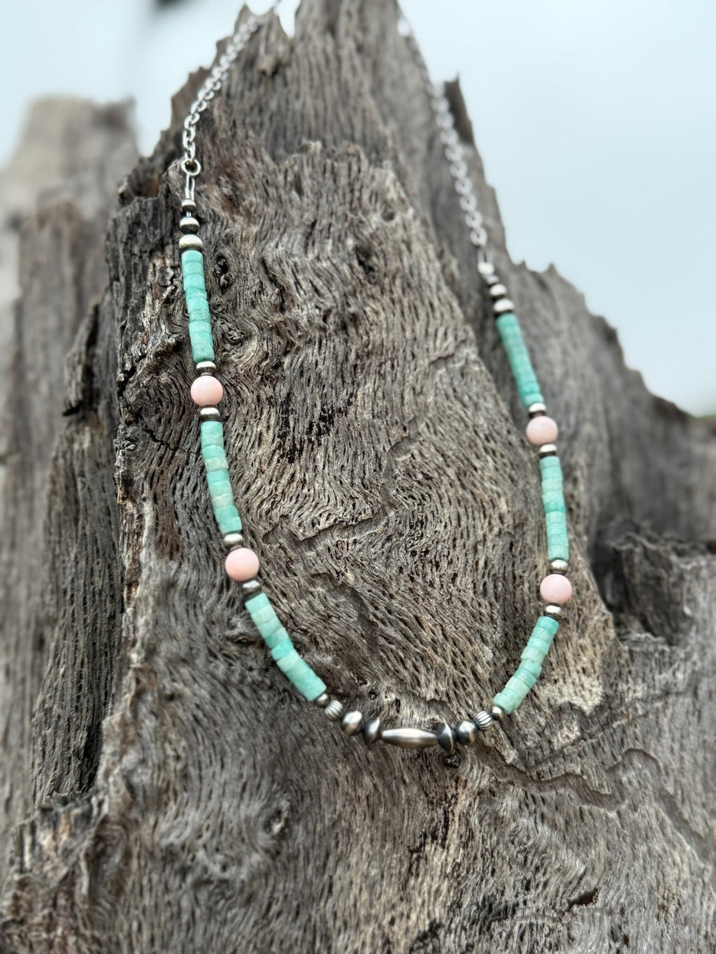 Turquoise And Blush Beaded Necklace - Rooted & Reckless Co.