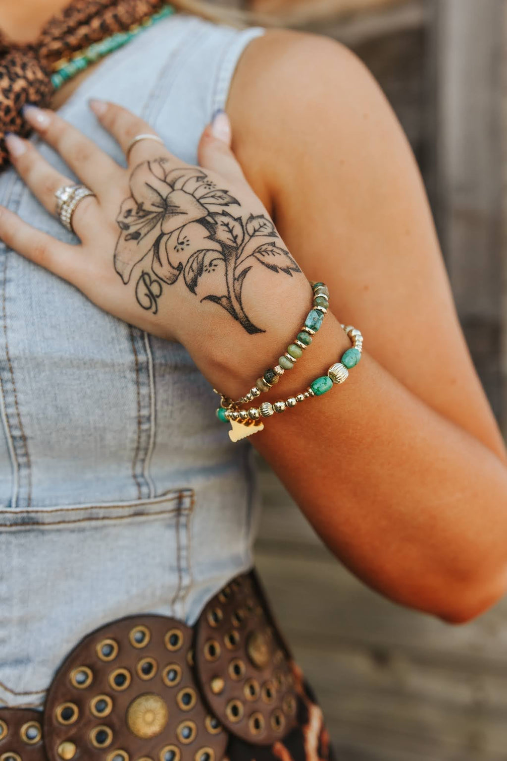 Turquoise And Gold Beaded Bracelet - Rooted & Reckless Co.