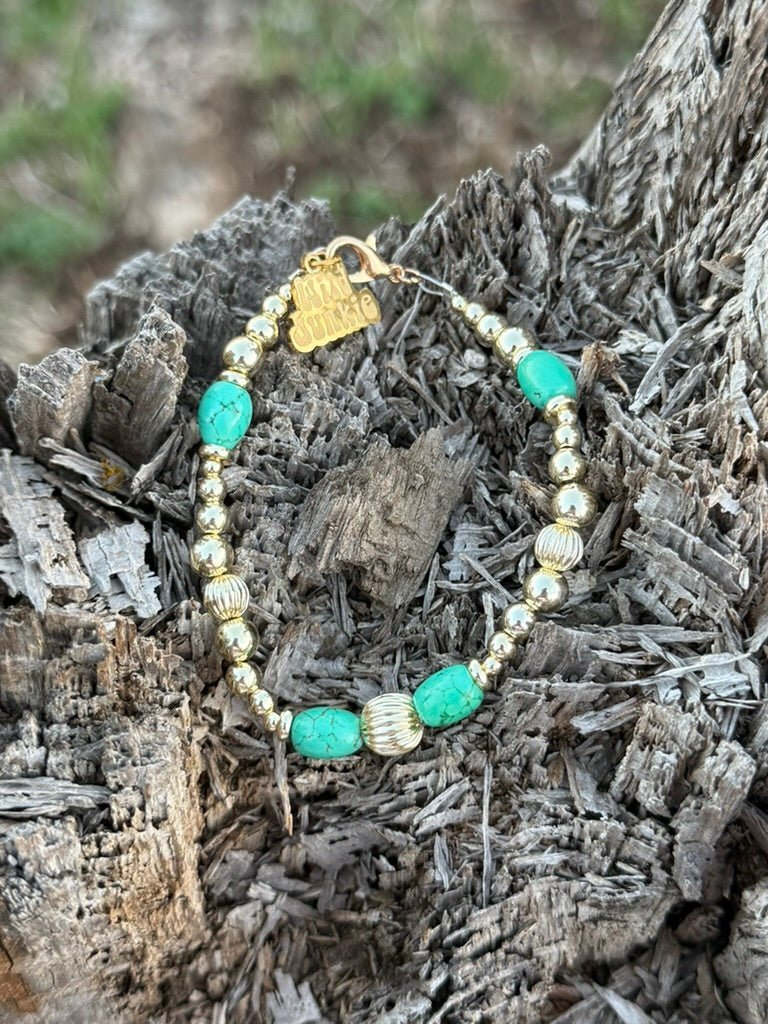 Turquoise And Gold Beaded Bracelet - Rooted & Reckless Co.