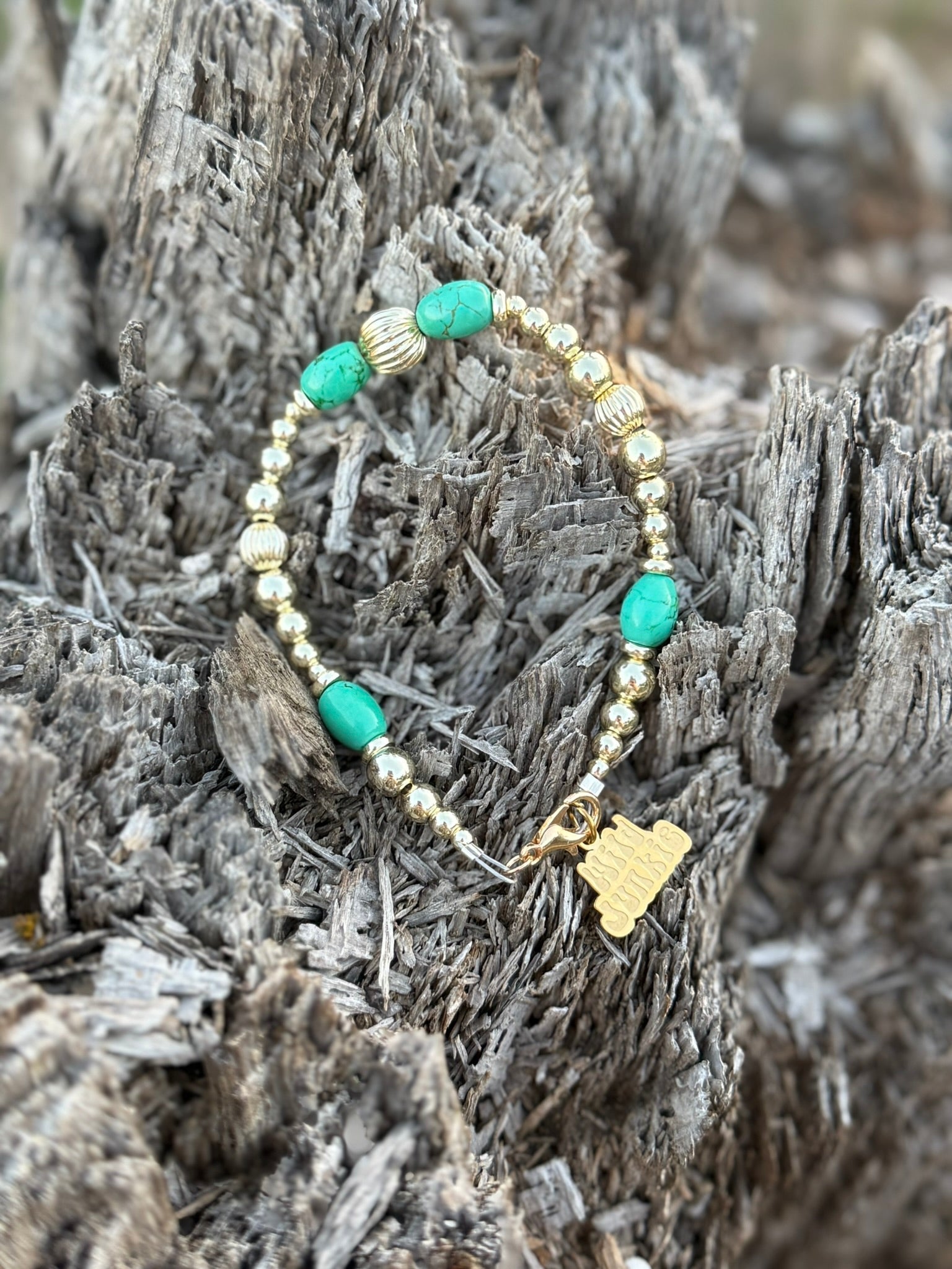 Turquoise And Gold Beaded Bracelet - Rooted & Reckless Co.