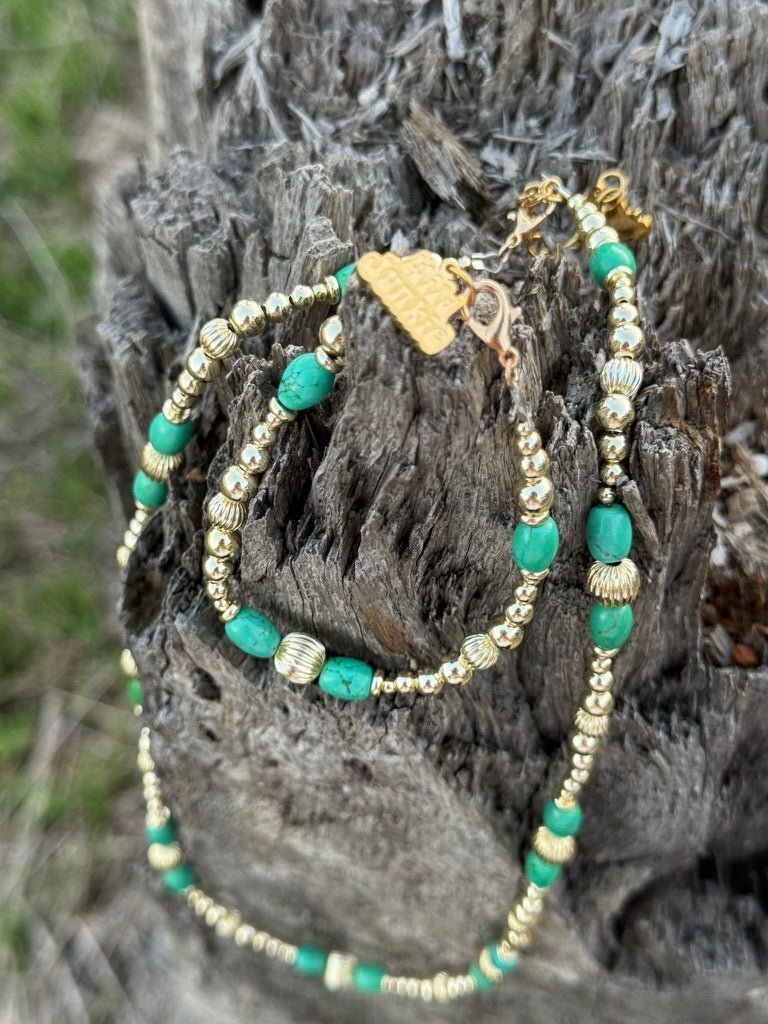 Turquoise And Gold Beaded Bracelet - Rooted & Reckless Co.