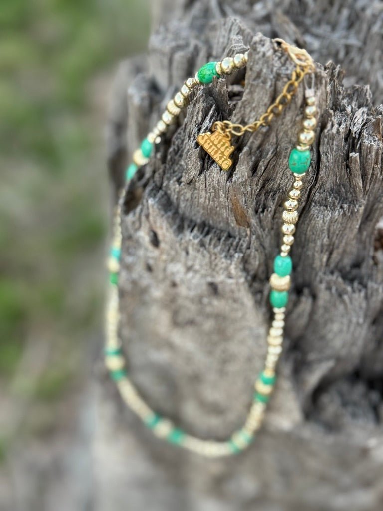 Turquoise And Gold Beaded Necklace - Rooted & Reckless Co.