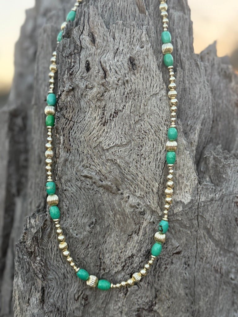 Turquoise And Gold Beaded Necklace - Rooted & Reckless Co.