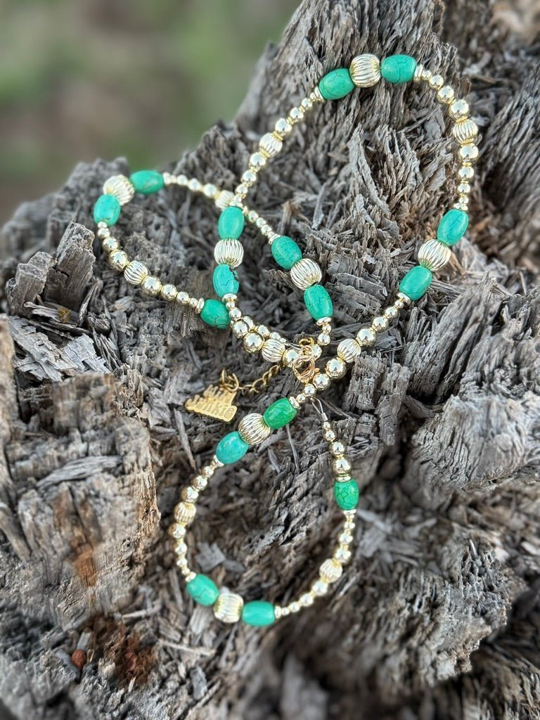 Turquoise And Gold Beaded Necklace - Rooted & Reckless Co.