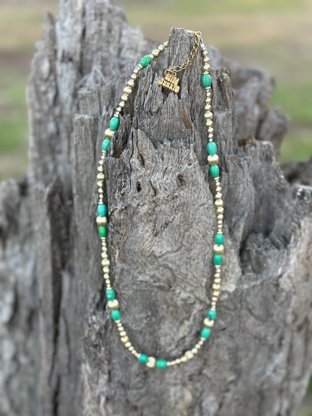 Turquoise And Gold Beaded Necklace - Rooted & Reckless Co.