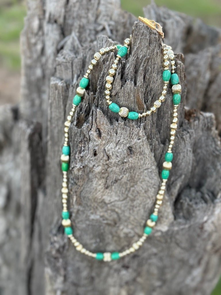 Turquoise And Gold Beaded Necklace - Rooted & Reckless Co.