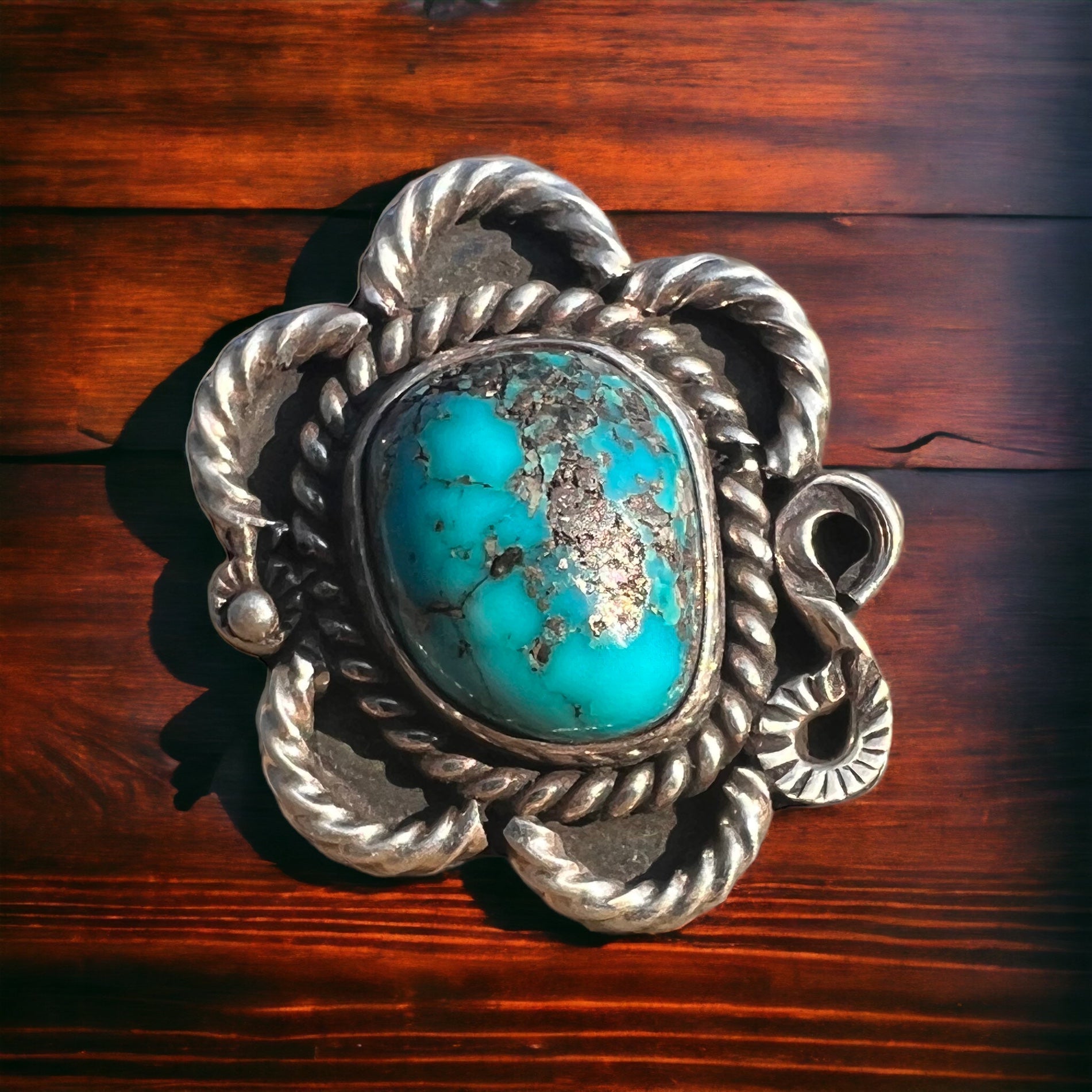 Turquoise Cabochon Sterling Silver Flower-Base Ring — Size 5 - Rooted & Reckless Co.