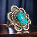 Turquoise Cabochon Sterling Silver Flower-Base Ring — Size 5 - Rooted & Reckless Co.
