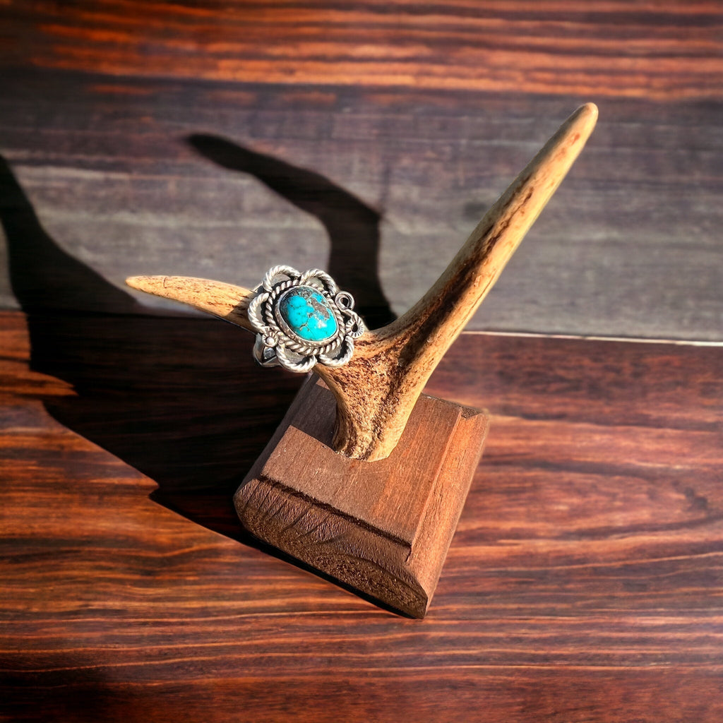 Turquoise Cabochon Sterling Silver Flower-Base Ring — Size 5 - Rooted & Reckless Co.