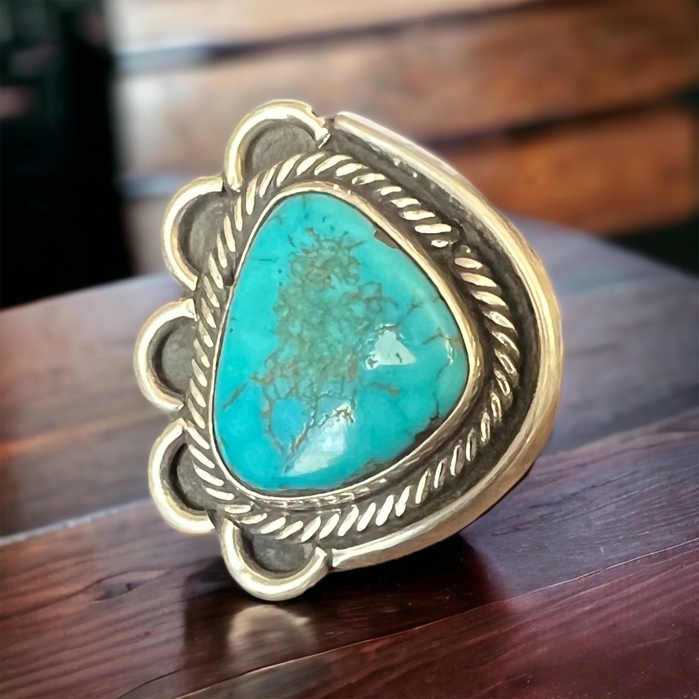 Turquoise Cabochon Sterling Silver Flower-Base Ring — Size 7 - Rooted & Reckless Co.