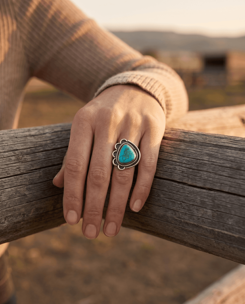 Turquoise Cabochon Sterling Silver Flower-Base Ring — Size 7 - Rooted & Reckless Co.