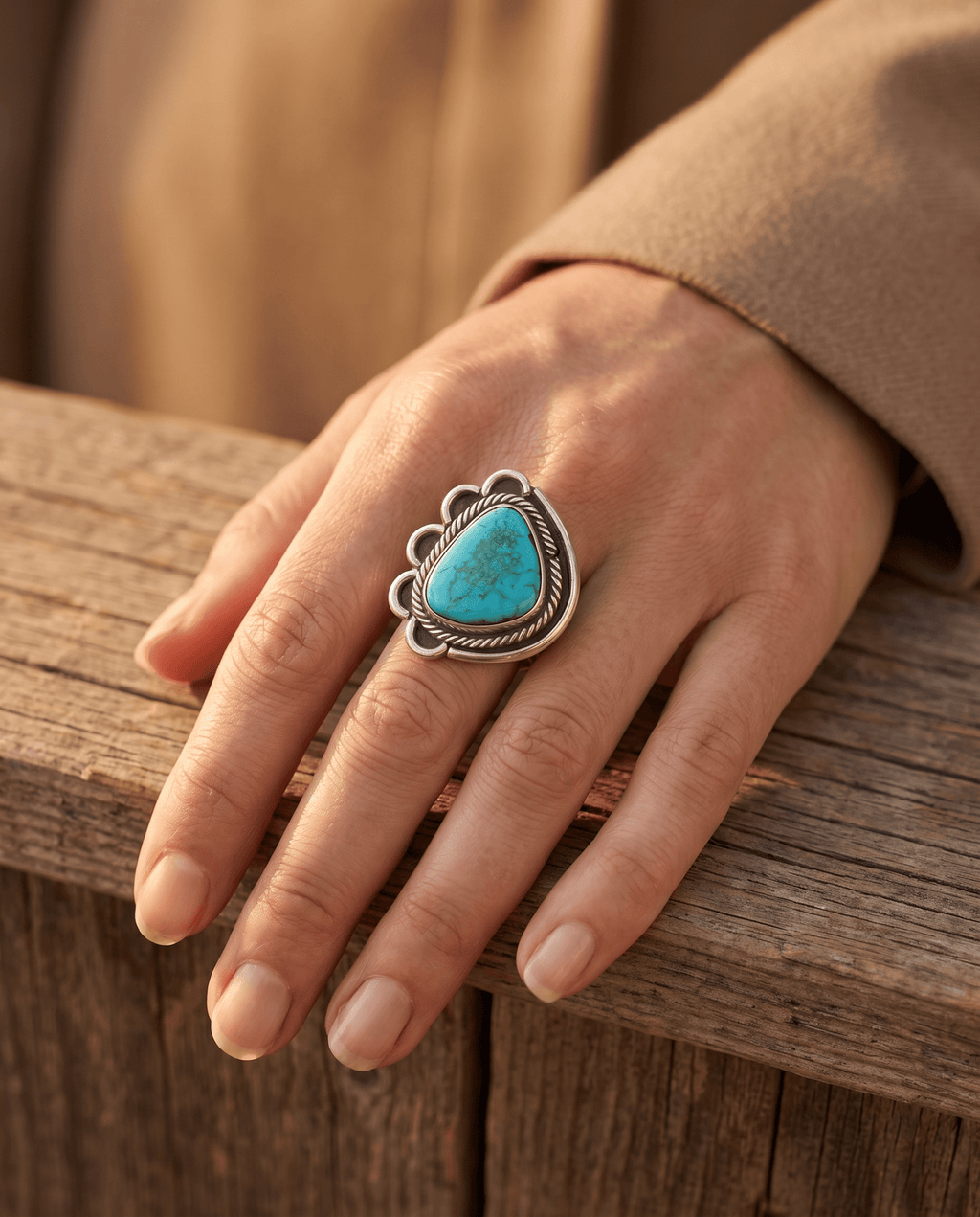 Turquoise Cabochon Sterling Silver Flower-Base Ring — Size 7 - Rooted & Reckless Co.