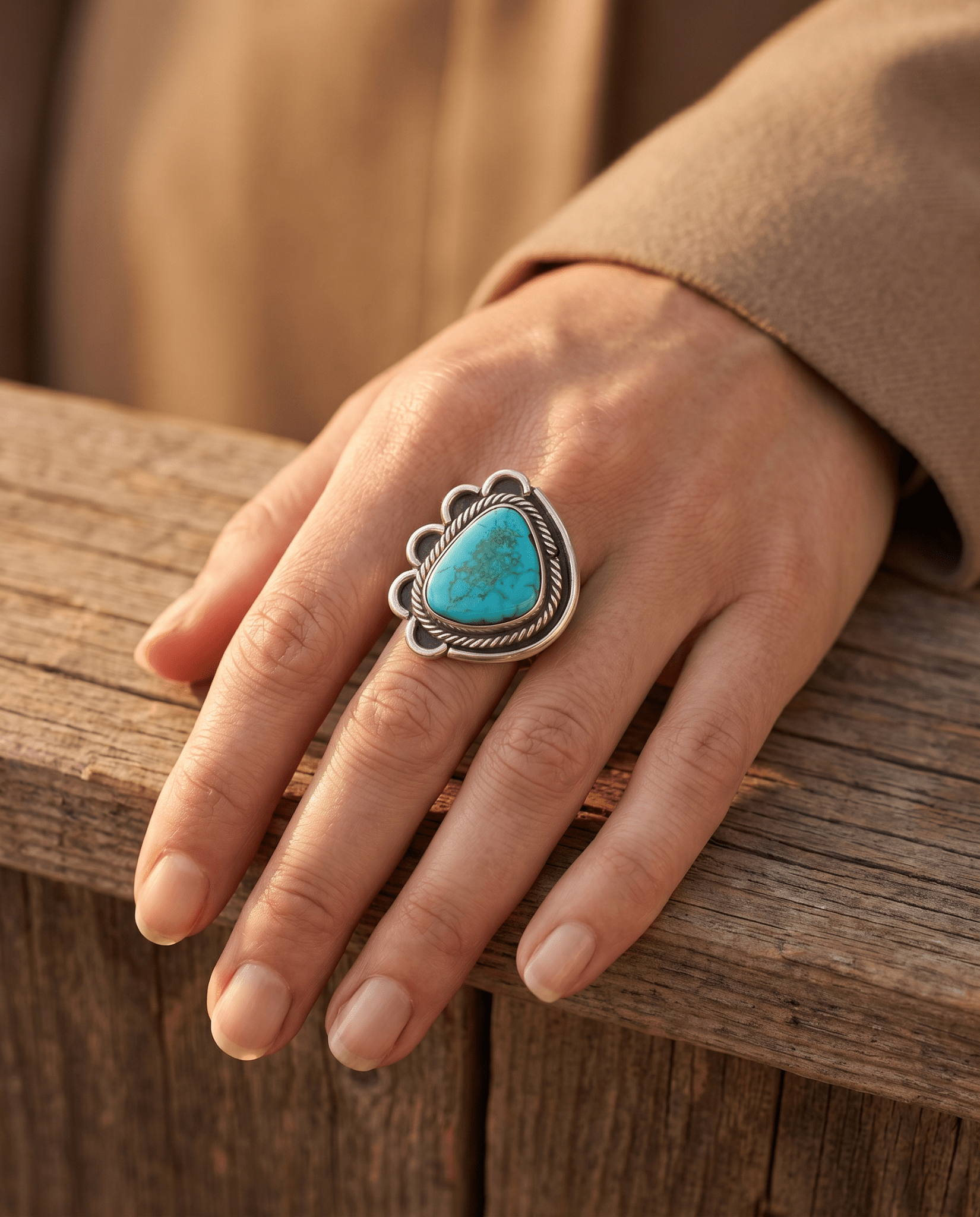 Turquoise Cabochon Sterling Silver Flower-Base Ring — Size 7 - Rooted & Reckless Co.