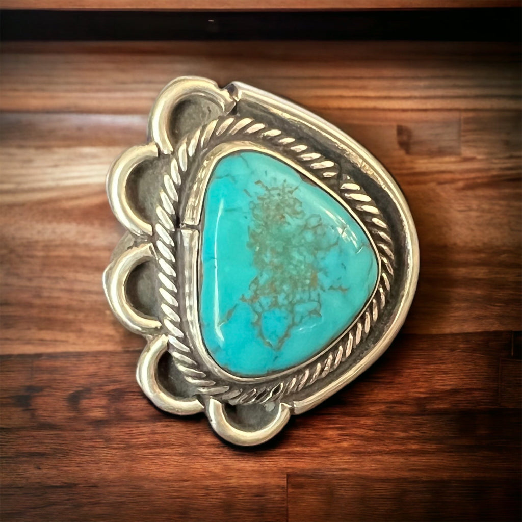 Turquoise Cabochon Sterling Silver Flower-Base Ring — Size 7 - Rooted & Reckless Co.