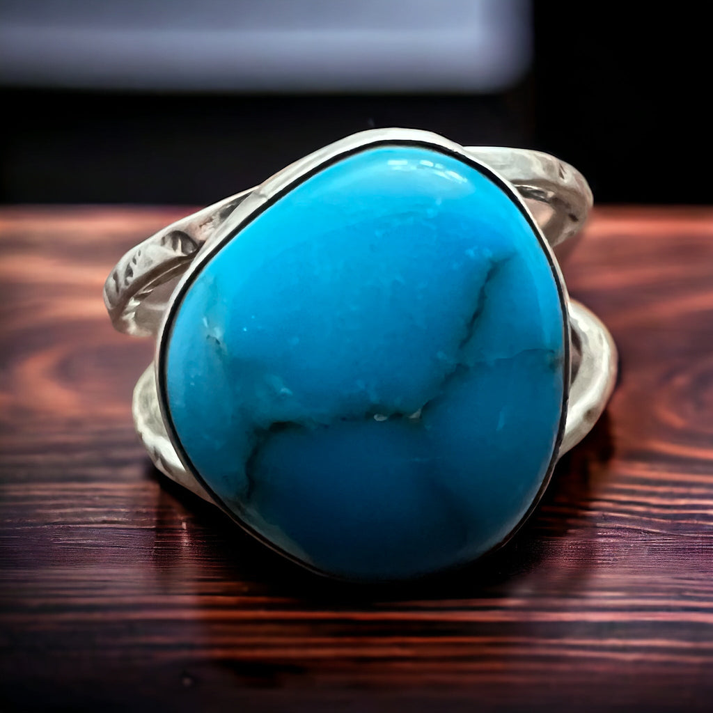 Turquoise Cabochon Sterling Silver Split-Band Statement Ring — Size 12.5 - Rooted & Reckless Co.