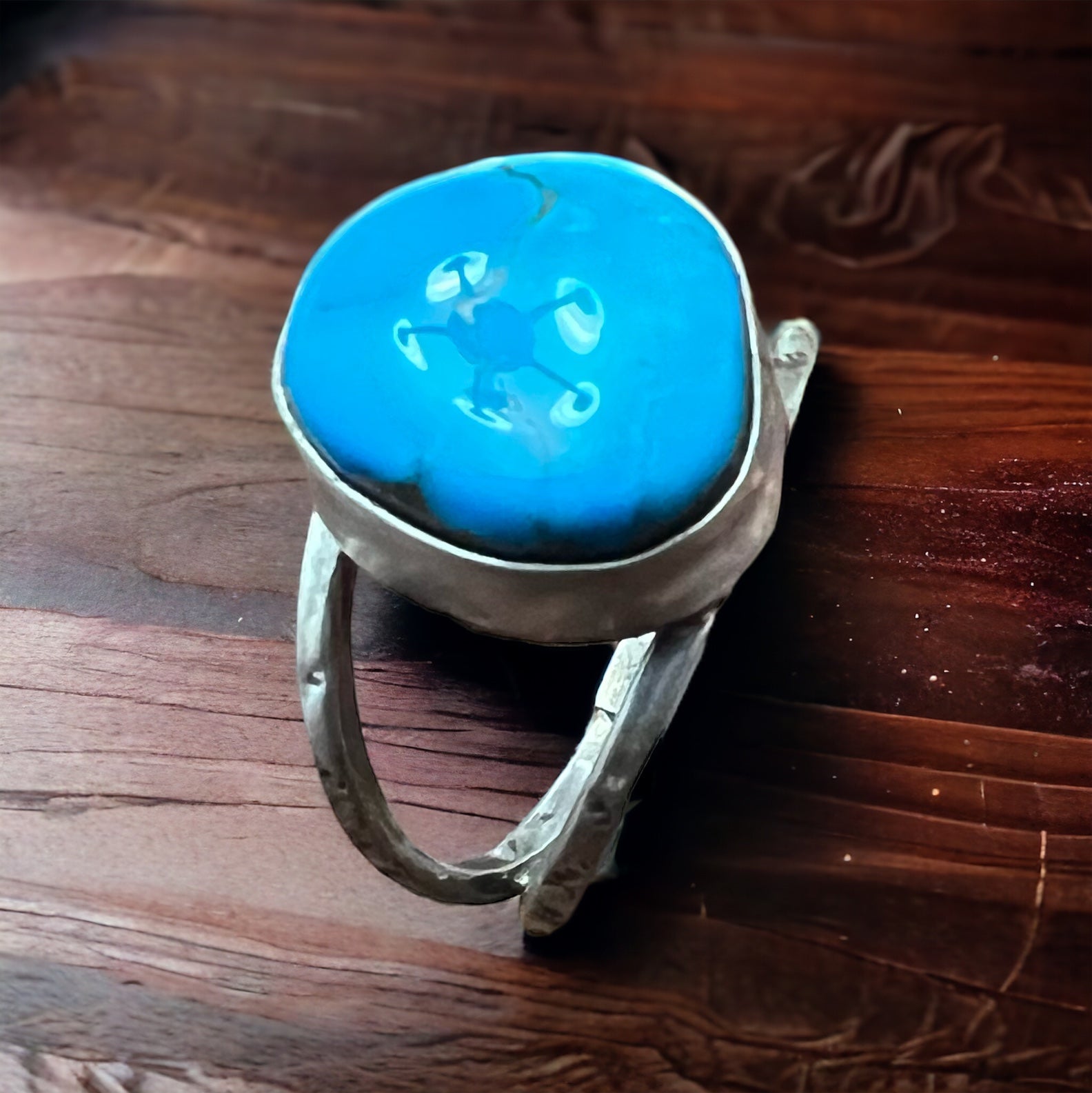 Turquoise Cabochon Sterling Silver Split-Band Statement Ring — Size 12.5 - Rooted & Reckless Co.