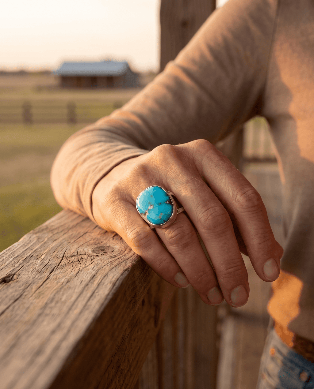 Turquoise Cabochon Sterling Silver Split-Band Statement Ring — Size 12.5 - Rooted & Reckless Co.