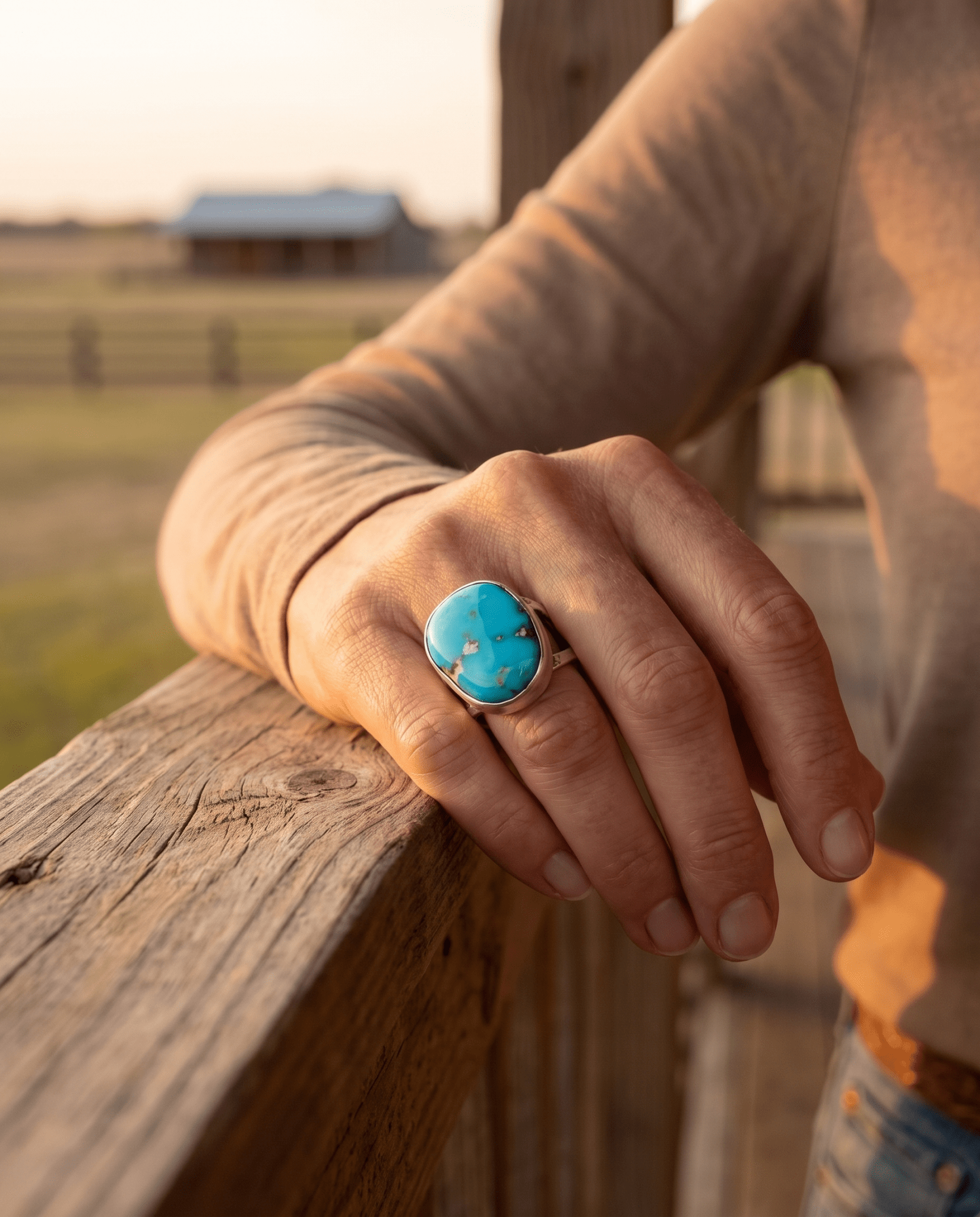 Turquoise Cabochon Sterling Silver Split-Band Statement Ring — Size 12.5 - Rooted & Reckless Co.