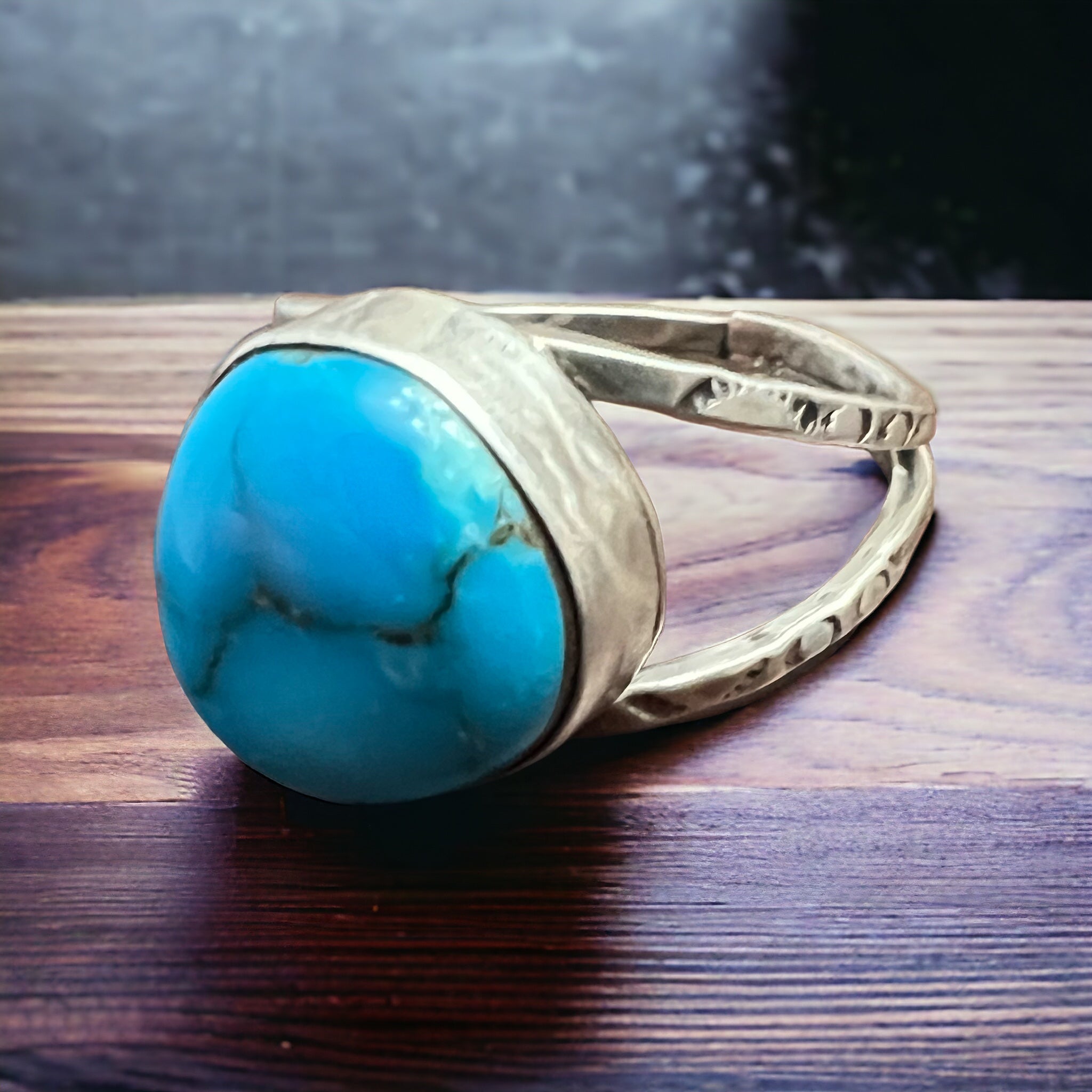 Turquoise Cabochon Sterling Silver Split-Band Statement Ring — Size 12.5 - Rooted & Reckless Co.