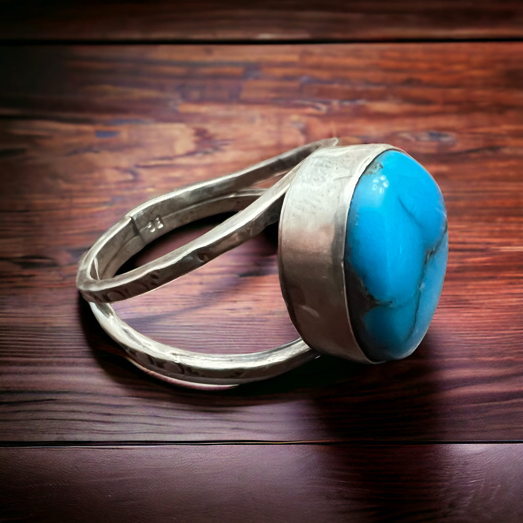 Turquoise Cabochon Sterling Silver Split-Band Statement Ring — Size 12.5 - Rooted & Reckless Co.