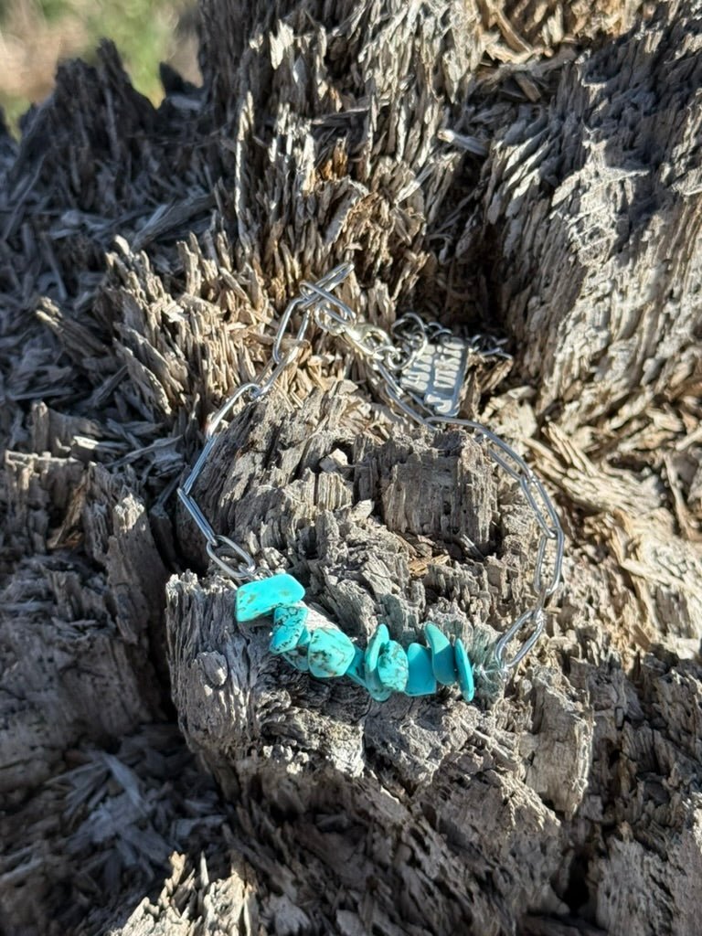 Turquoise Chips Paperclip Chain Bracelet - Rooted & Reckless Co.