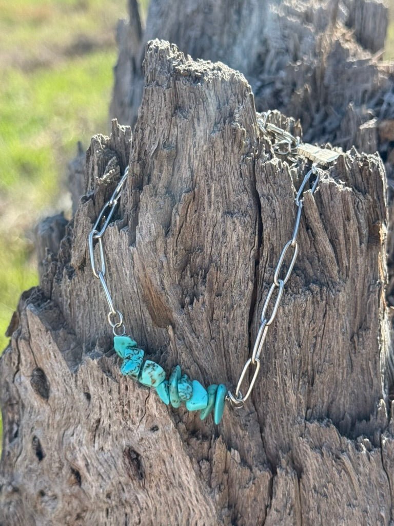 Turquoise Chips Paperclip Chain Bracelet - Rooted & Reckless Co.