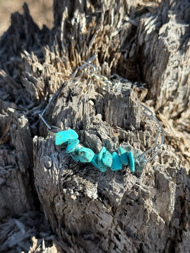 Turquoise Chips Paperclip Chain Bracelet - Rooted & Reckless Co.