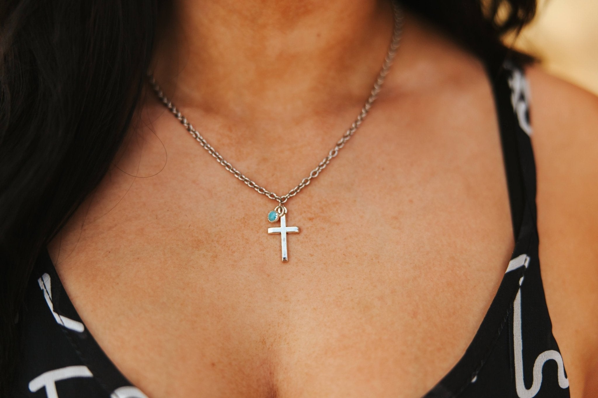 Turquoise Cross Pendant Chain Necklace - Rooted & Reckless Co.