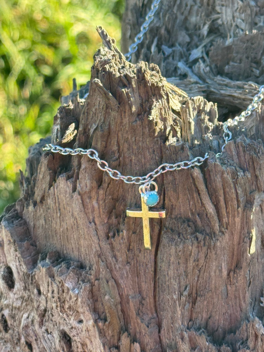 Turquoise Cross Pendant Chain Necklace - Rooted & Reckless Co.