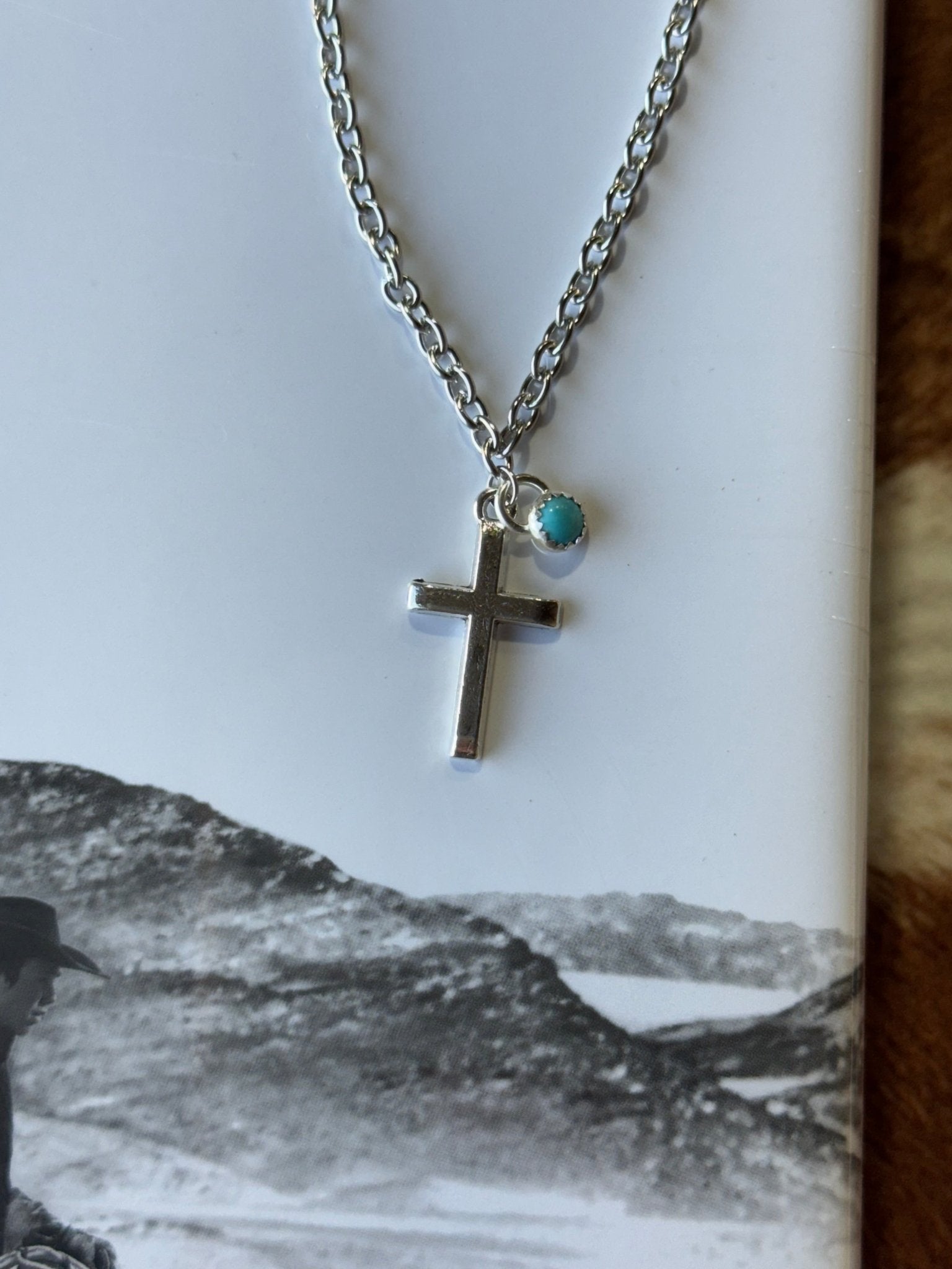 Turquoise Cross Pendant Chain Necklace - Rooted & Reckless Co.