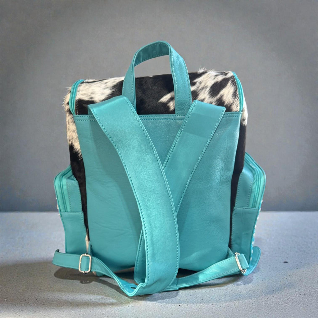 Turquoise Genuine Western Cowhide Leather Backpack Diaper Bag Personal Item carry-on luggage by Double B Wild Rags - Rooted & Reckless Co.